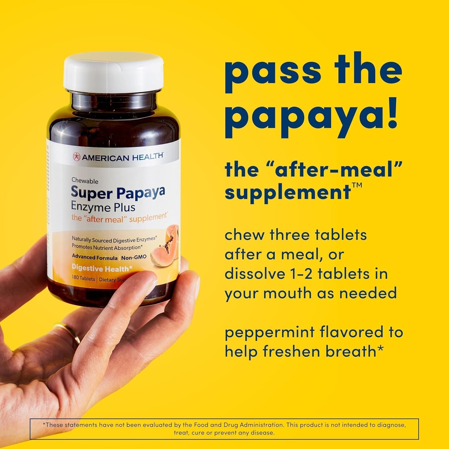 American Health Super Papaya Enzyme plus Chewable Tablets, Promotes Digestion & Nutrient Absorption 90 Count, 30 Servings