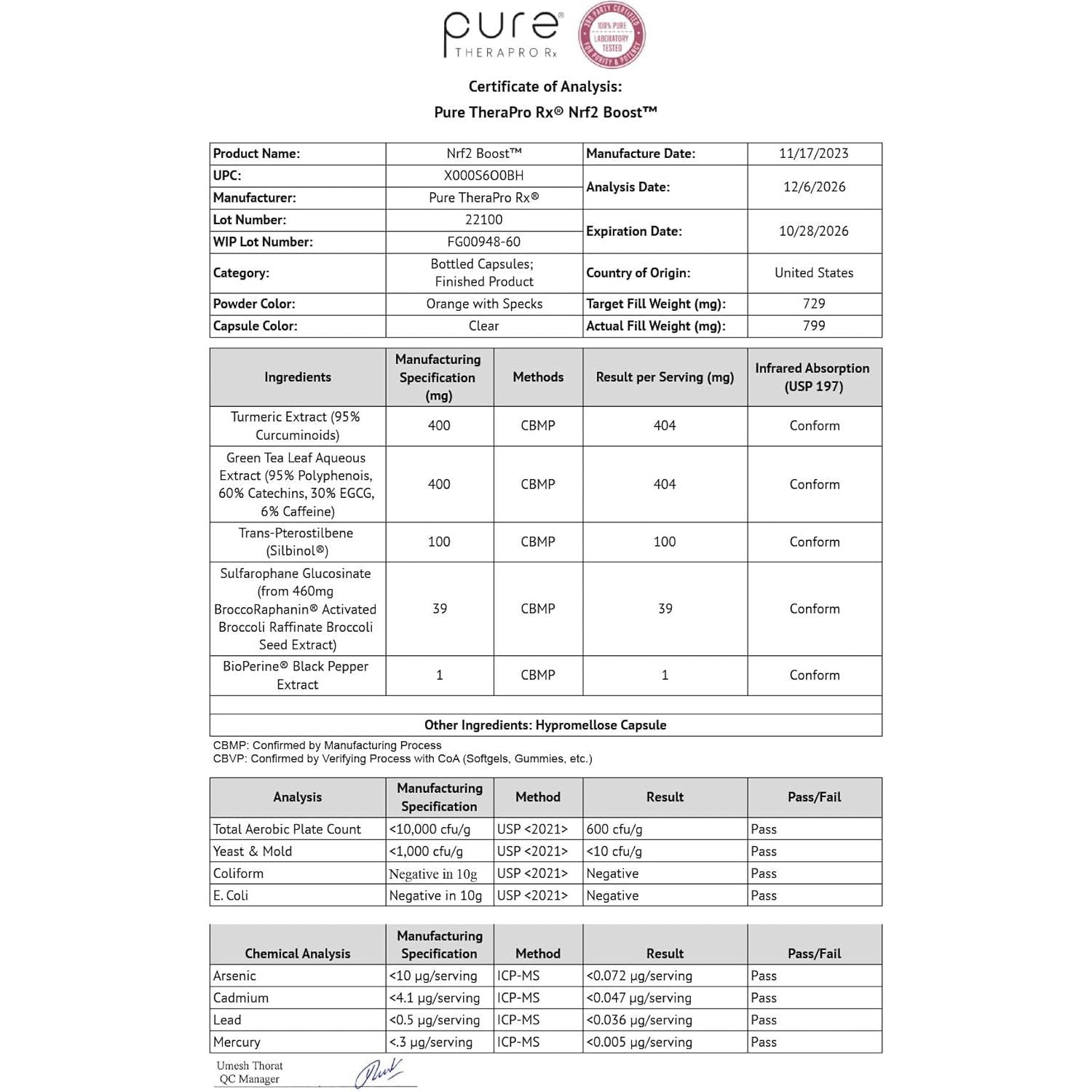 Pure Therapro Rx Nrf2 Boost - Antioxidant Supplement to Reduce Oxidative Stress, Made in USA (60 Vegan Capsules)