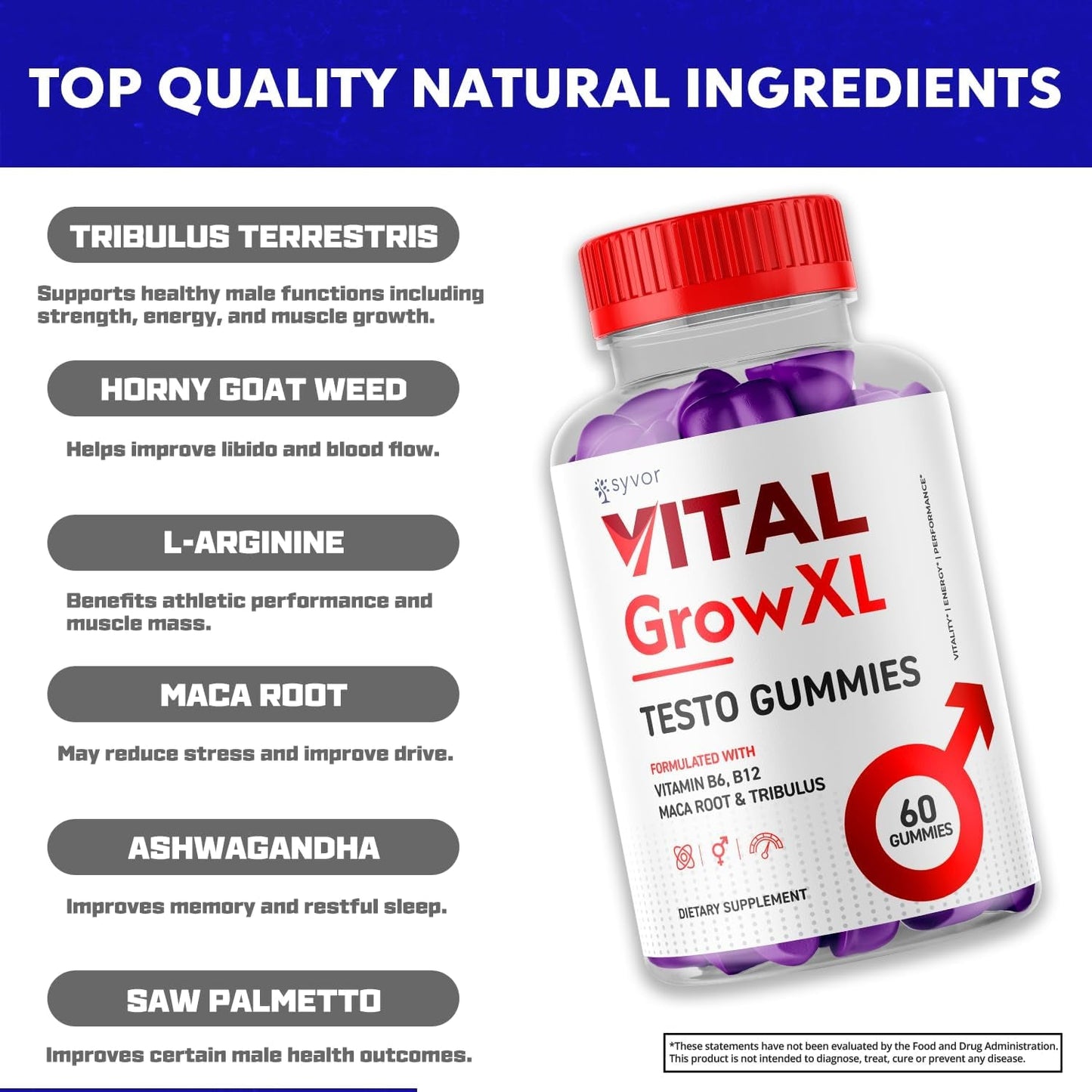 Vital Grow XL Advanced Vitamin Formula Gummy Supplement (60 Gummies)