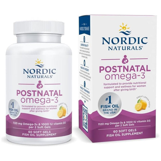 Nordic Naturals Postnatal Omega-3, Lemon - 1120 Total Omega-3 + 1000 IU Vitamin D3 (60 Soft Gels)
