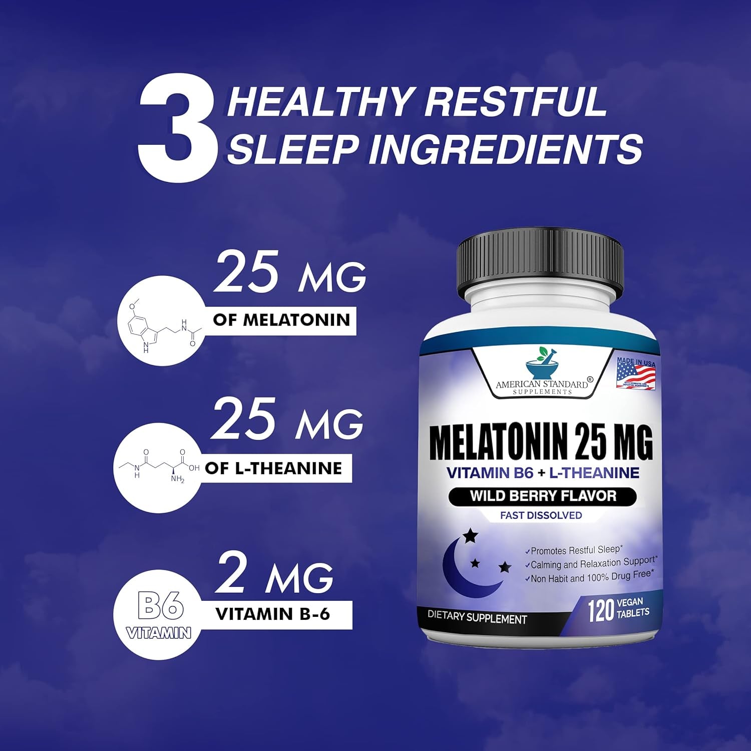 Melatonin 25Mg per One Tablet 120 Chewable Tablet with L-Theanine & Vitamin B-6