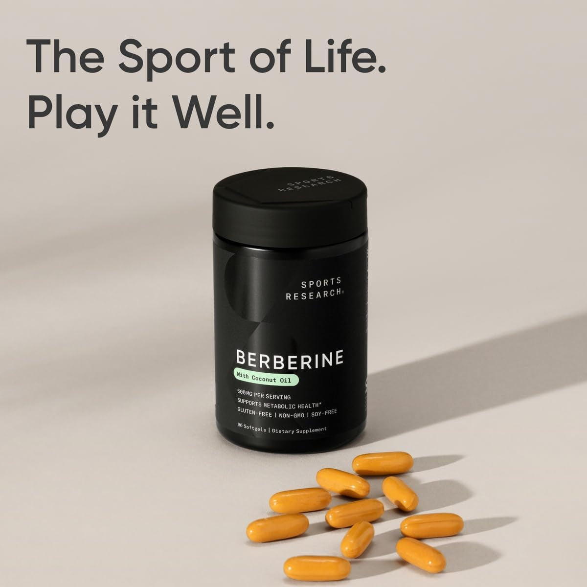 Sports Research Berberine Supplement with Coconut Oil - Herbal & Ayurvedic Metabolic Health Support - 90 Softgels