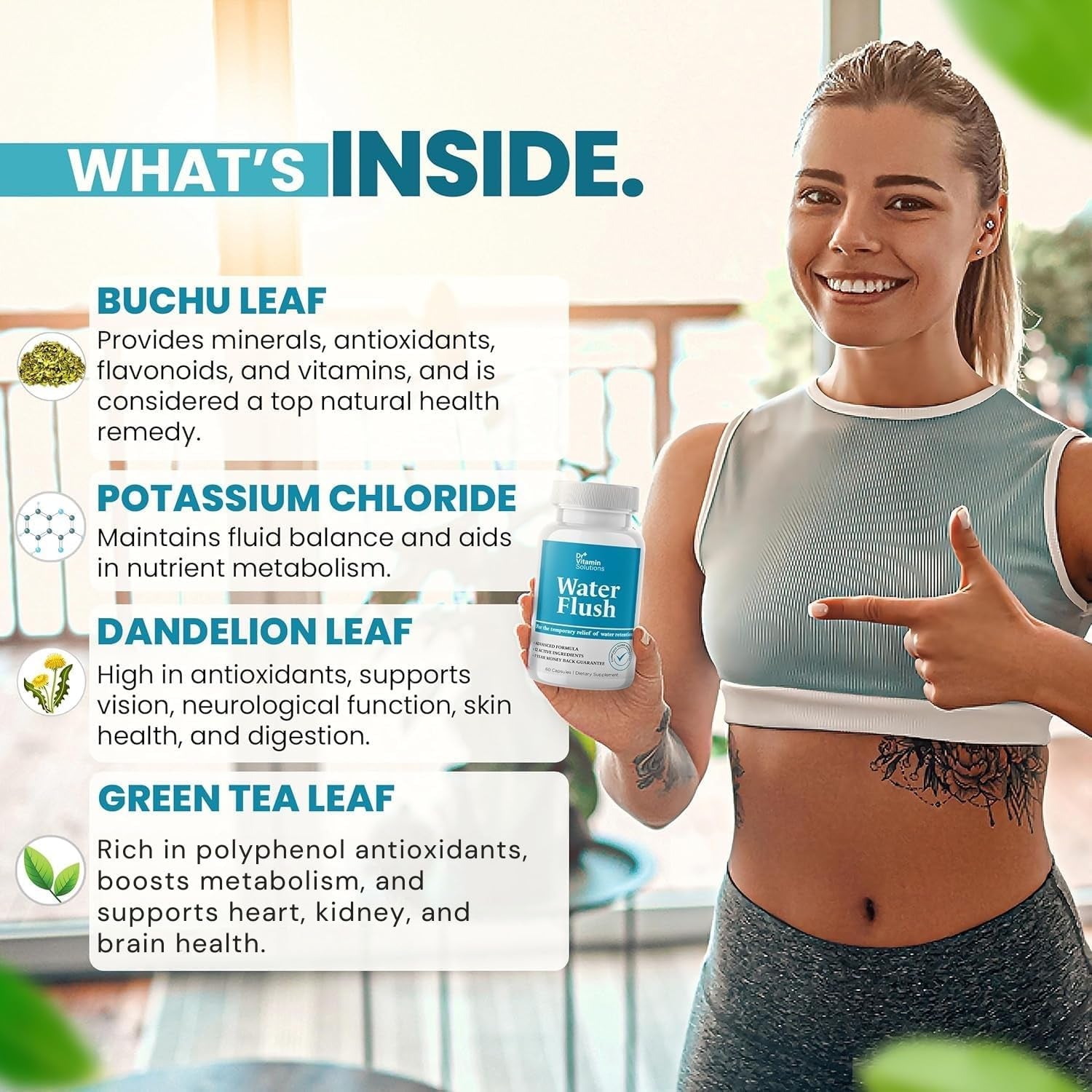 Diuretic Water Pills for Weight Control, 12 Active Ingredients, Instant Relief from Bloat & Swelling - 60 Caps