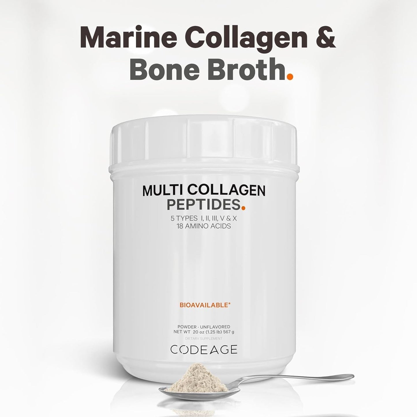 Codeage Multi Collagen Protein Powder Peptides, 2-Month Supply, Hydrolyzed, Type I, II, III, V, X - 20 Ounces