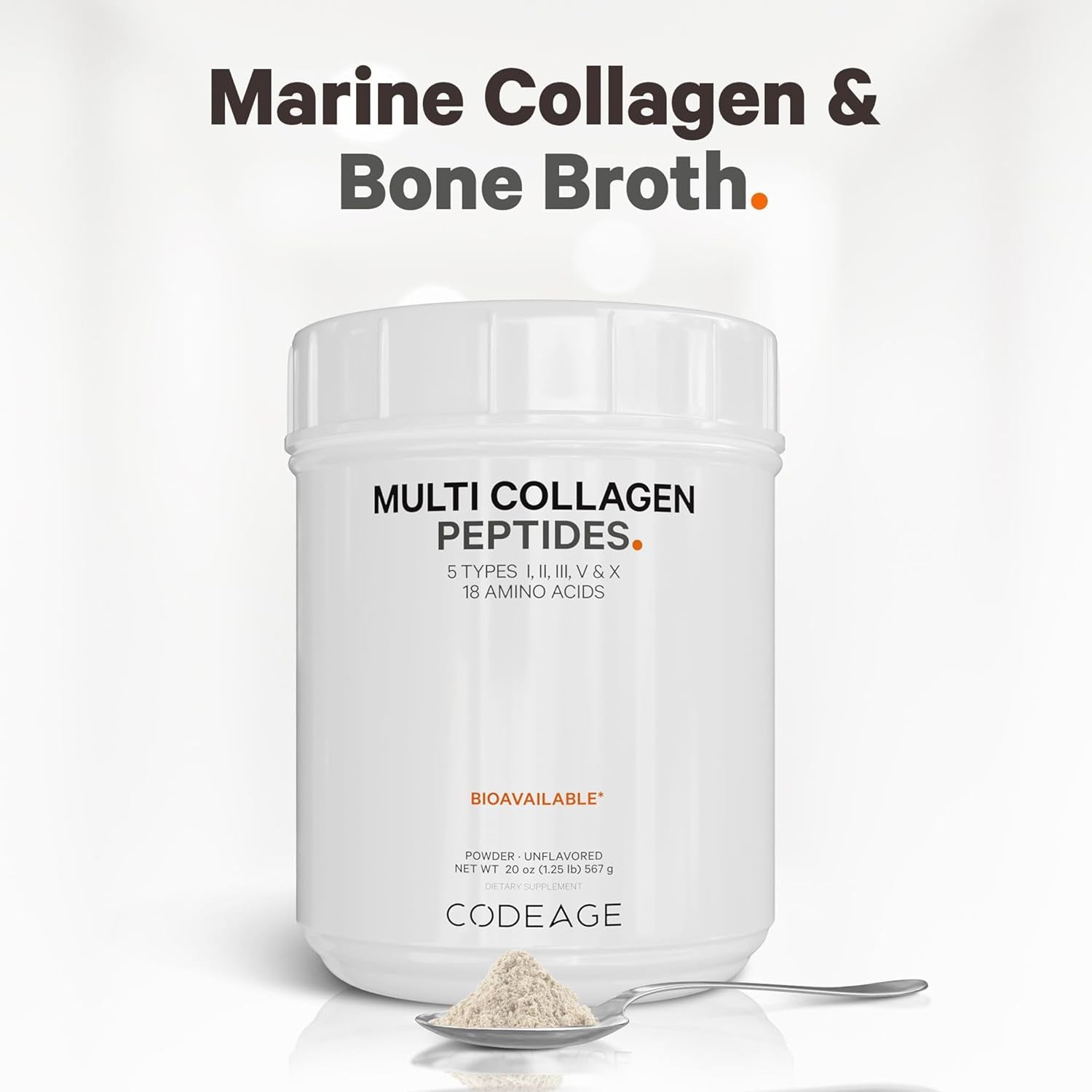 Codeage Multi Collagen Protein Powder Peptides, 2-Month Supply, Hydrolyzed, Type I, II, III, V, X - 20 Ounces