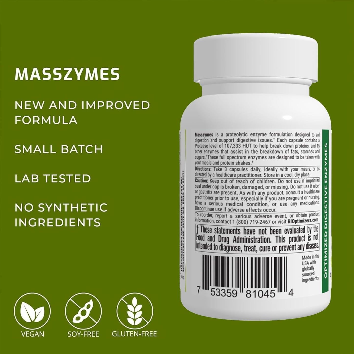 Bioptimizers Masszymes - Complete Digestive Enzymes Supplement for Gut Health (30 Capsules)