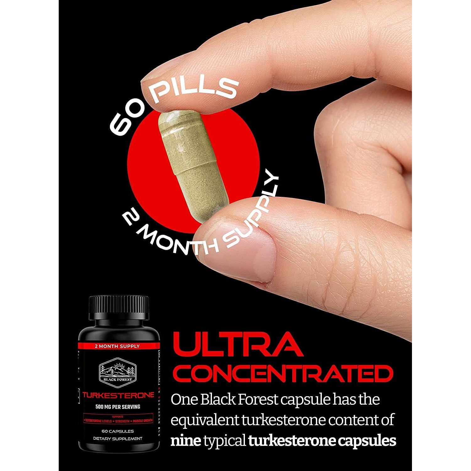 Black Forest Turkesterone Supplement 500Mg Capsule for Strength & Muscle Growth 2 Months Supply