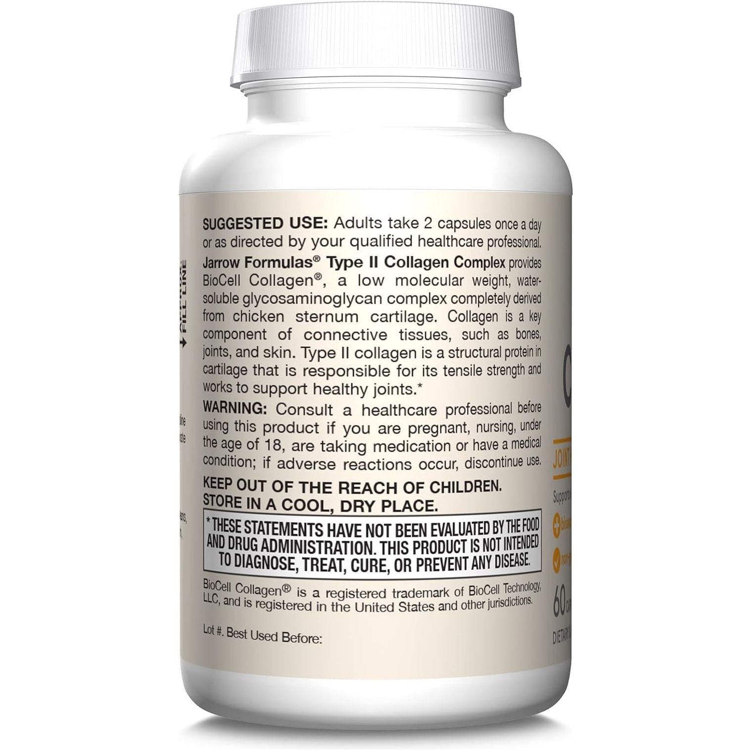 Jarrow Formulas Type II Collagen Complex 1000 Mg Supplements, Supports Skin and Joint Health, 60 Capsules