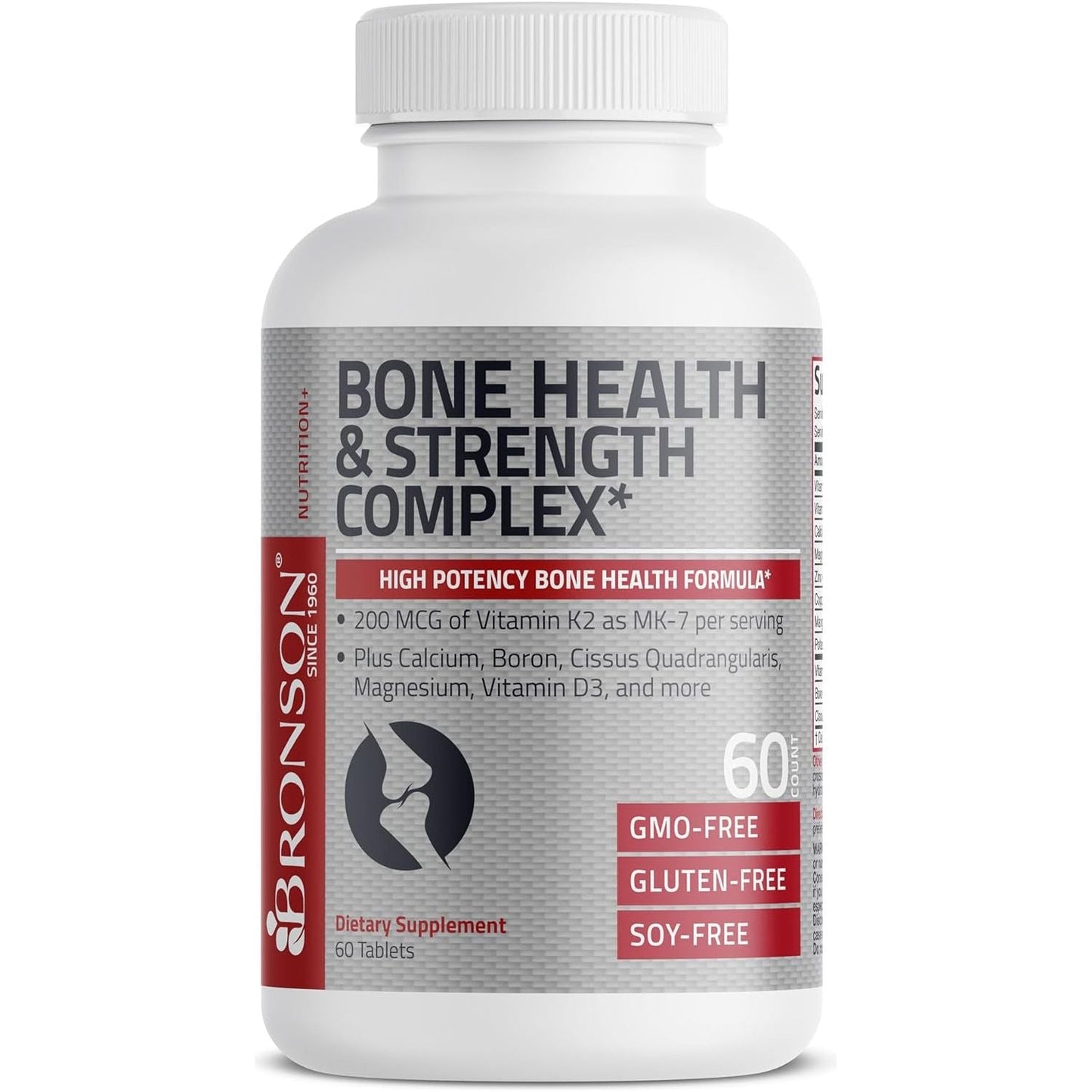 Bronson Bone Health & Strength Complex* High Potency Formula 200 MCG of Vitamin K2 as MK7, plus Calcium, 60 Tablets