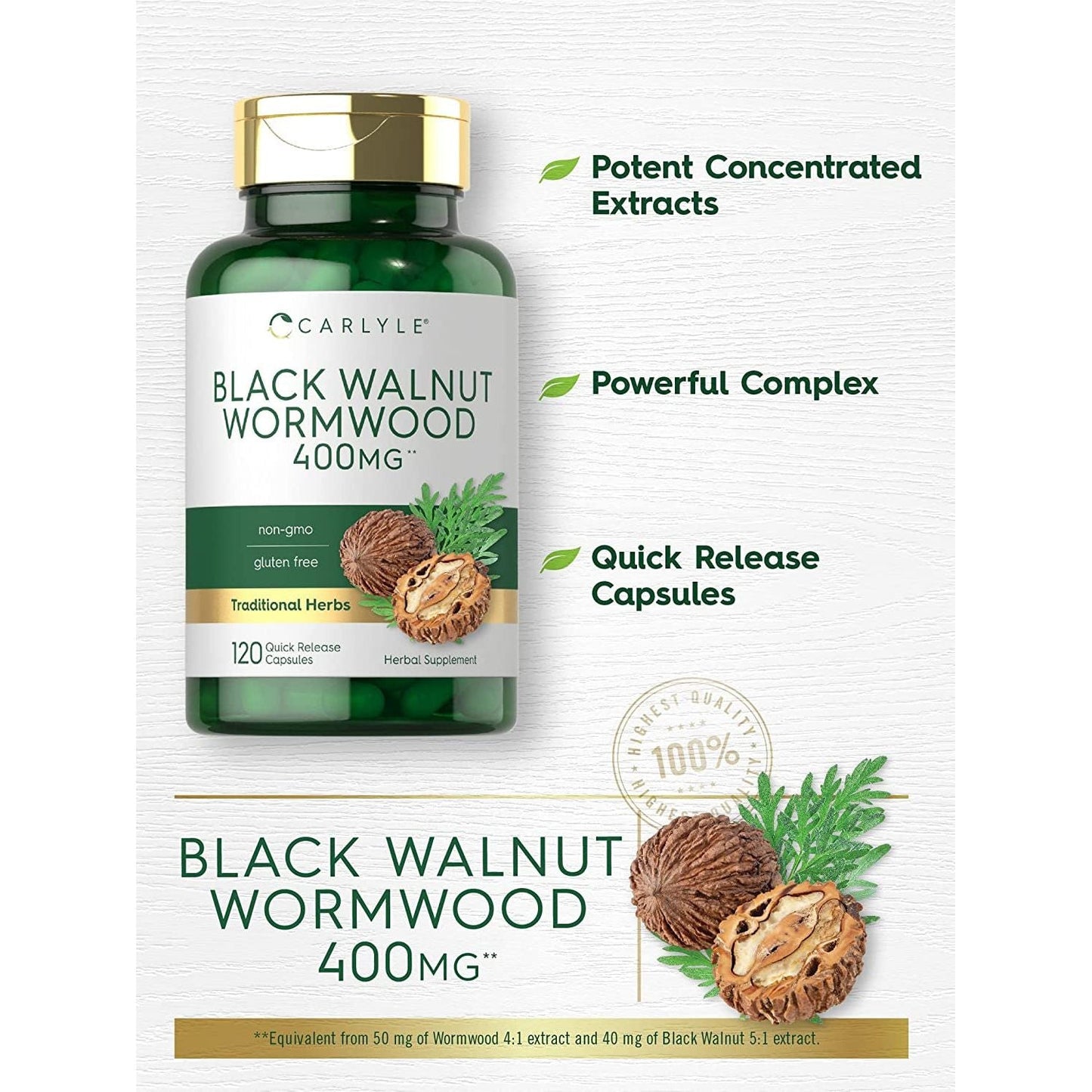 Carlyle Black Walnut Wormwood | 120 Capsules | Herbal Complex | Non-Gmo, Gluten Free