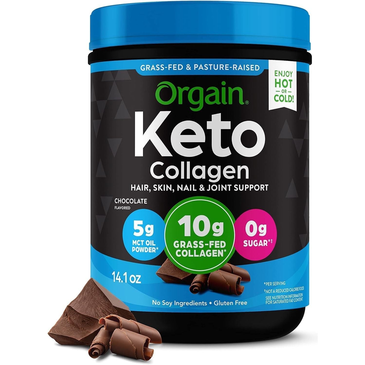 Orgain Keto Collagen Protein Powder- 10G Grass Fed Hydrolyzed Collagen Peptides, Type I & III, 5G MCT Oil  0.88Lb (Chocolate)