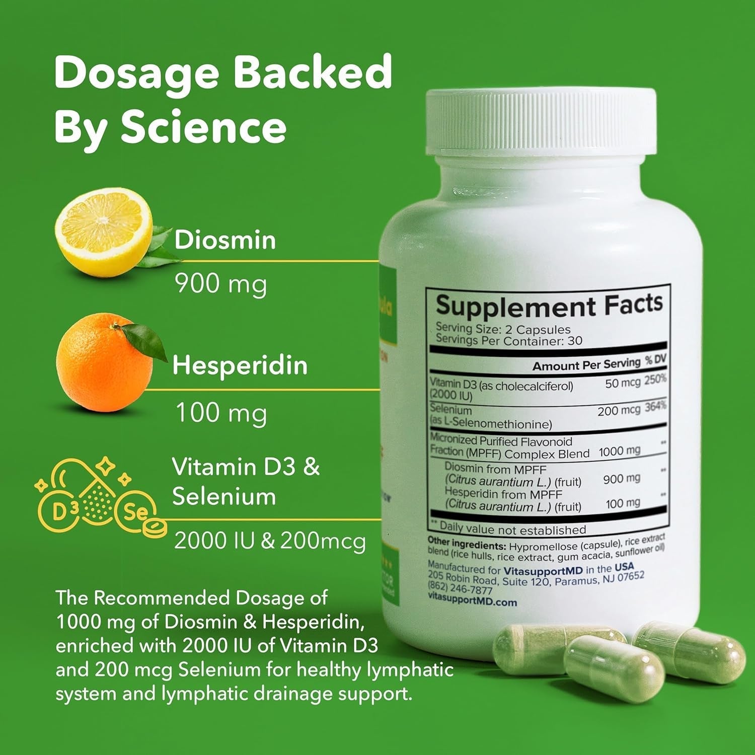 Lymphatic Formula, Diosmin Hesperidin 1000 Mg, 60 Capsules