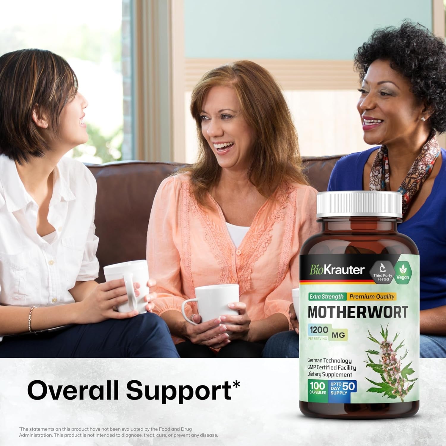 BIO KRAUTER Motherwort Capsules 1200 Mg - 100 Count - Promote Relaxation - for Women