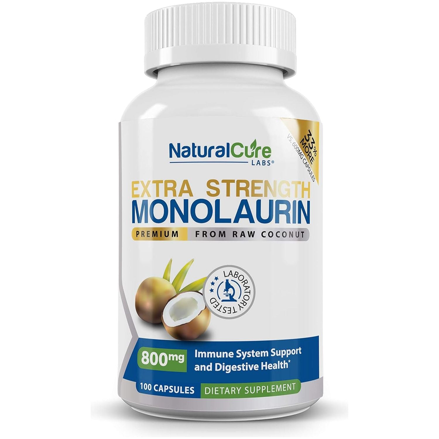 Extra Strength Monolaurin 800Mg, 100 Capsules, 33% More