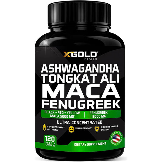 Ashwagandha 5000Mg + Tongkat Ali 1000Mg + Maca Root 5000Mg + Fenugreek 3000Mg Supplement - Made in USA