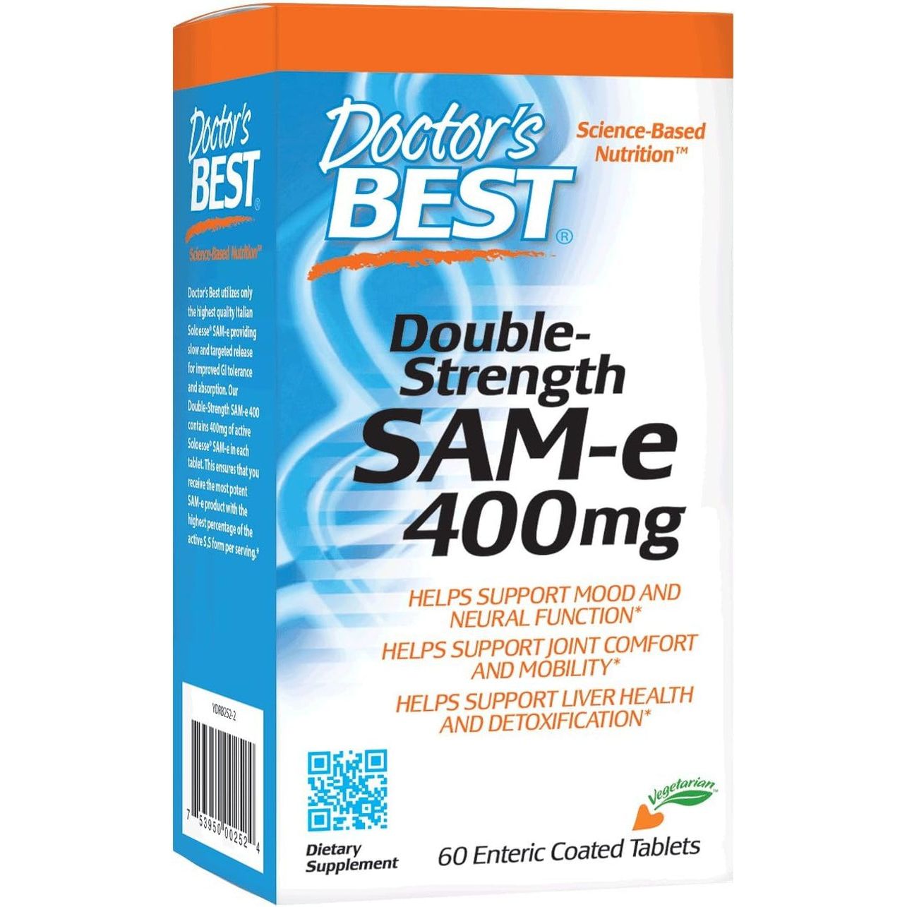 Doctor'S Best Sam-E 400 Mg, Vegan, Gluten Free, Soy Free, Mood and Joint Support, 60 Enteric Coated Tablets