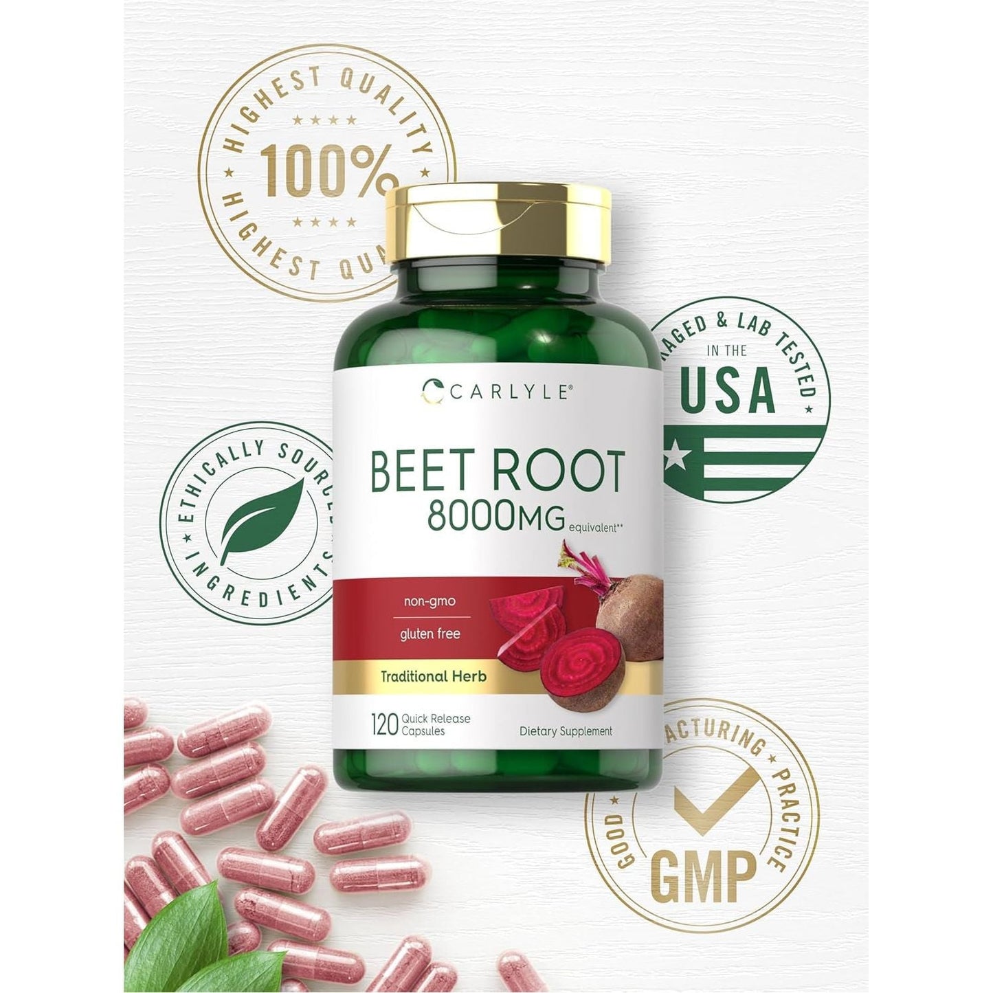 Carlyle Beet Root Capsules | 8000 Mg | 120 Count | Non-Gmo and Gluten Free Supplement