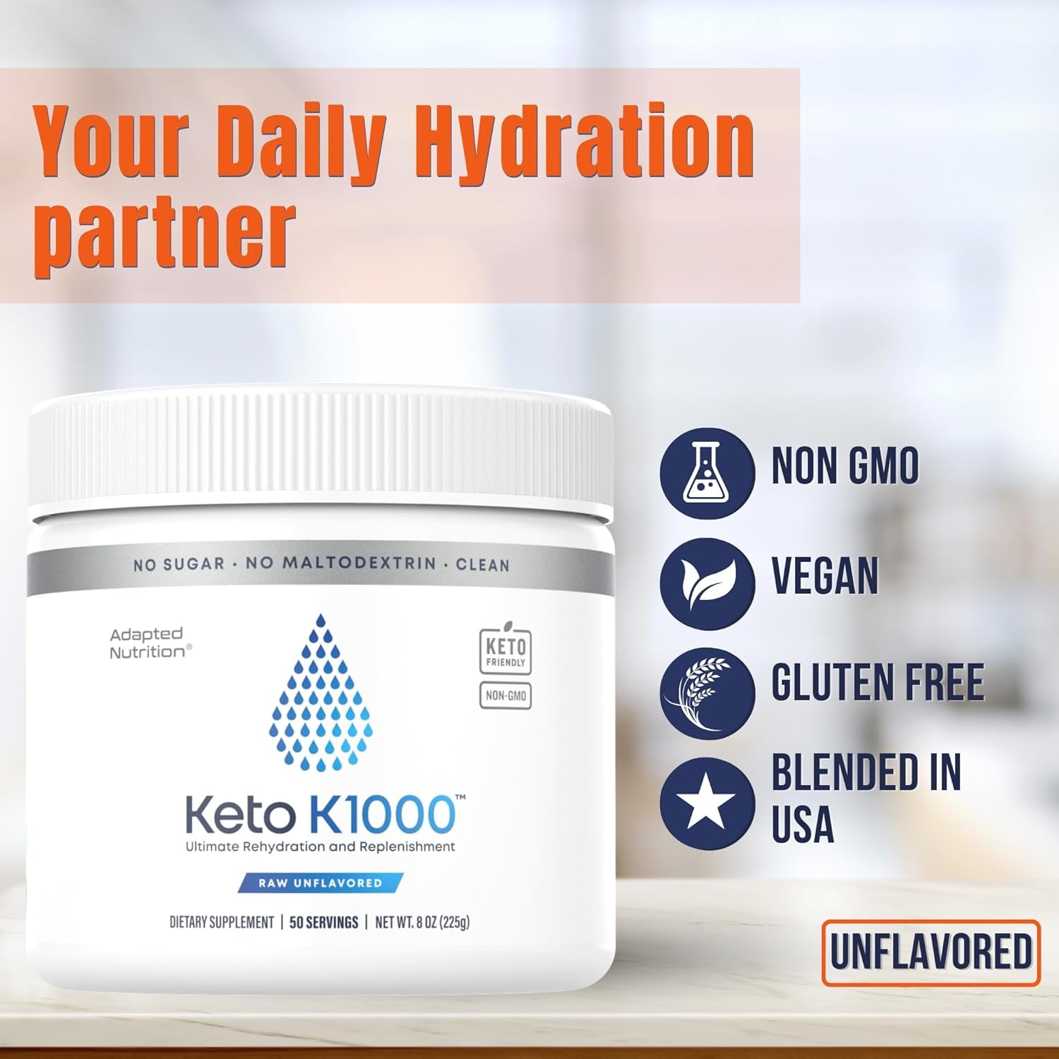 Hi-Lyte Keto K1000 Electrolyte Powder | Unflavored | Hydration Supplement Drink Mix 50 Servings