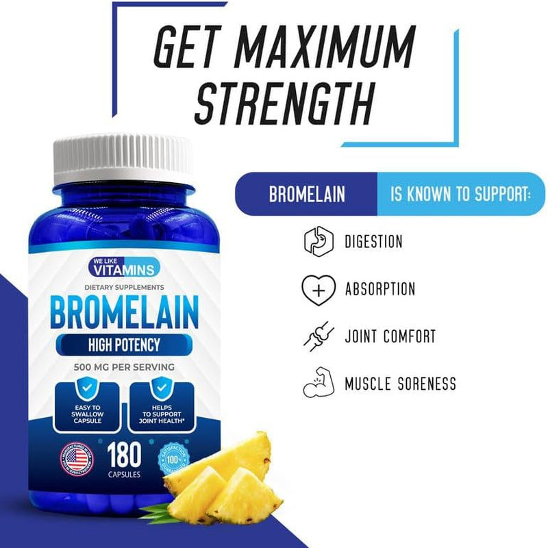 We like Vitamins Bromelain 500Mg Capsules - 2400Gdu/G - Proteolytic Enzymes for Digestion, Absorption, Joint Pain, Muscle Soreness - 180 Capsules