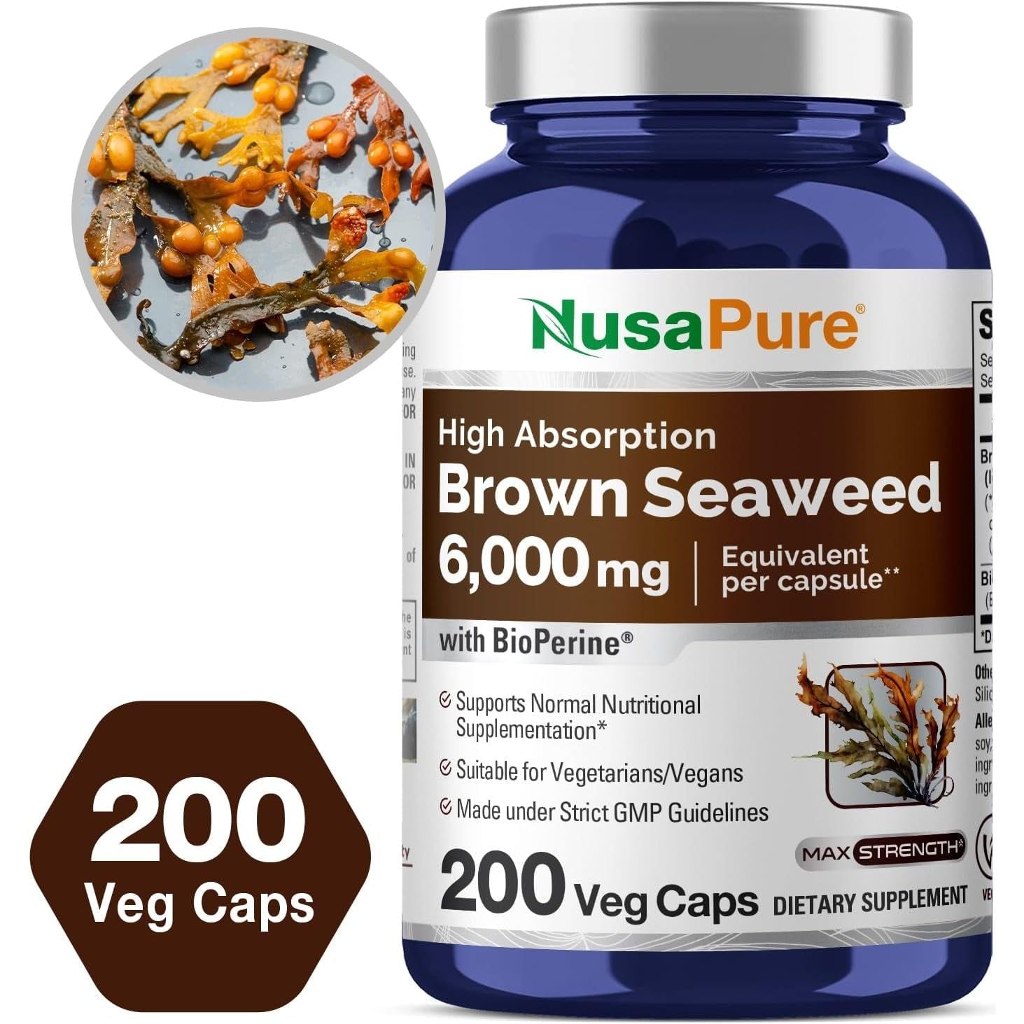 Nusapure Brown Seaweed Extract 6,000 Mg - Fucoxanthin - 200 Veggie Capsules