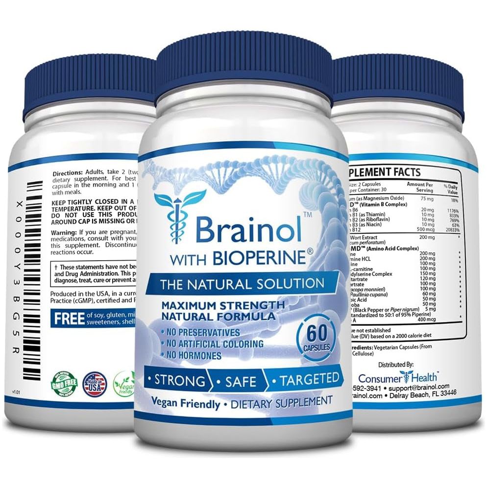 Brainol - Targeted Brain Support Supplement - Vegan-Friendly - 60 Capsules