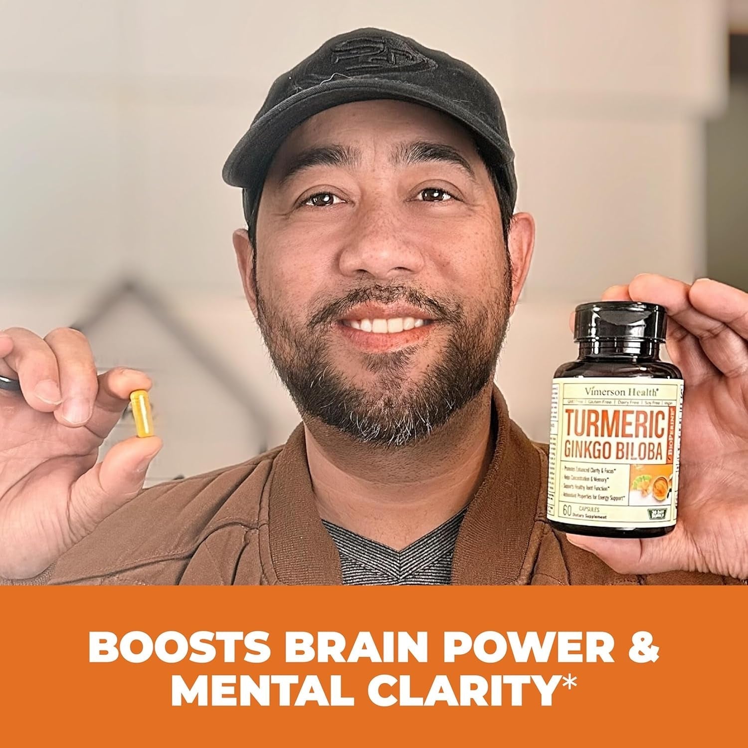 Turmeric Curcumin with Black Pepper and Ginkgo Biloba Supplements to Aid Joint Health, Brain Clarity. 60 Caps