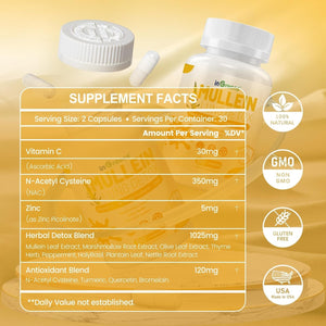 Mullein Leaf Extract 1530 MG, 15-In-1 Lung Cleanse - 60 Capsules