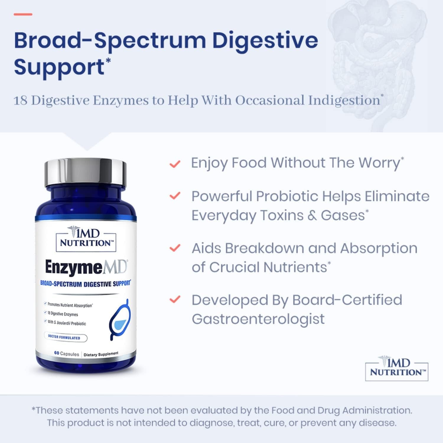 1MD Nutrition Enzymemd - Digestive Enzymes Supplement - Gas & Bloating Support | 60 Capsules