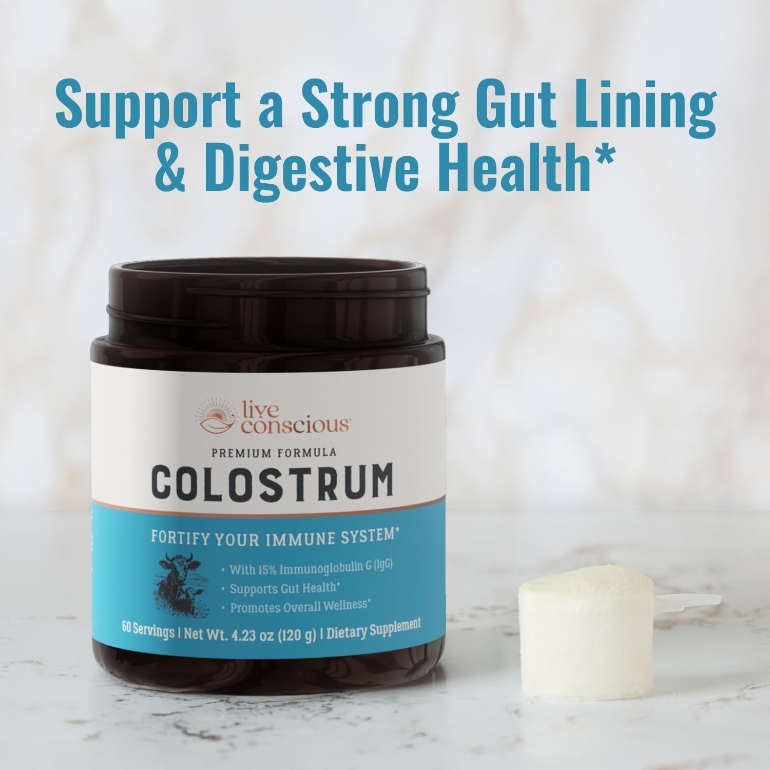Live Conscious Colostrum Powder with Lactoferrin for Iron Absorption - Immune System Supplement
