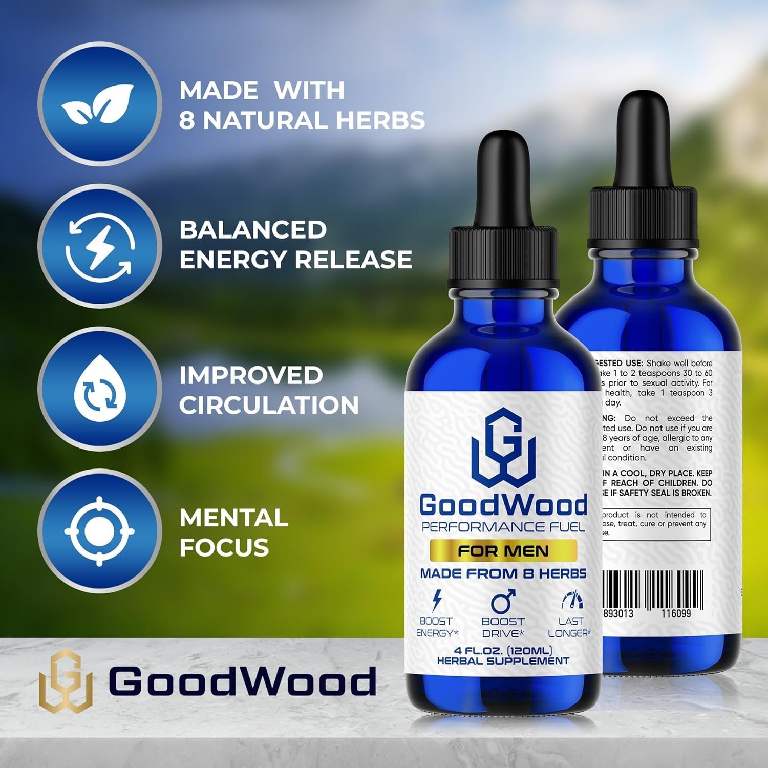 Goodwood - Male Liquid Drops - Increases Stamina and Size - Improves Energy, Drive, and Power for Men