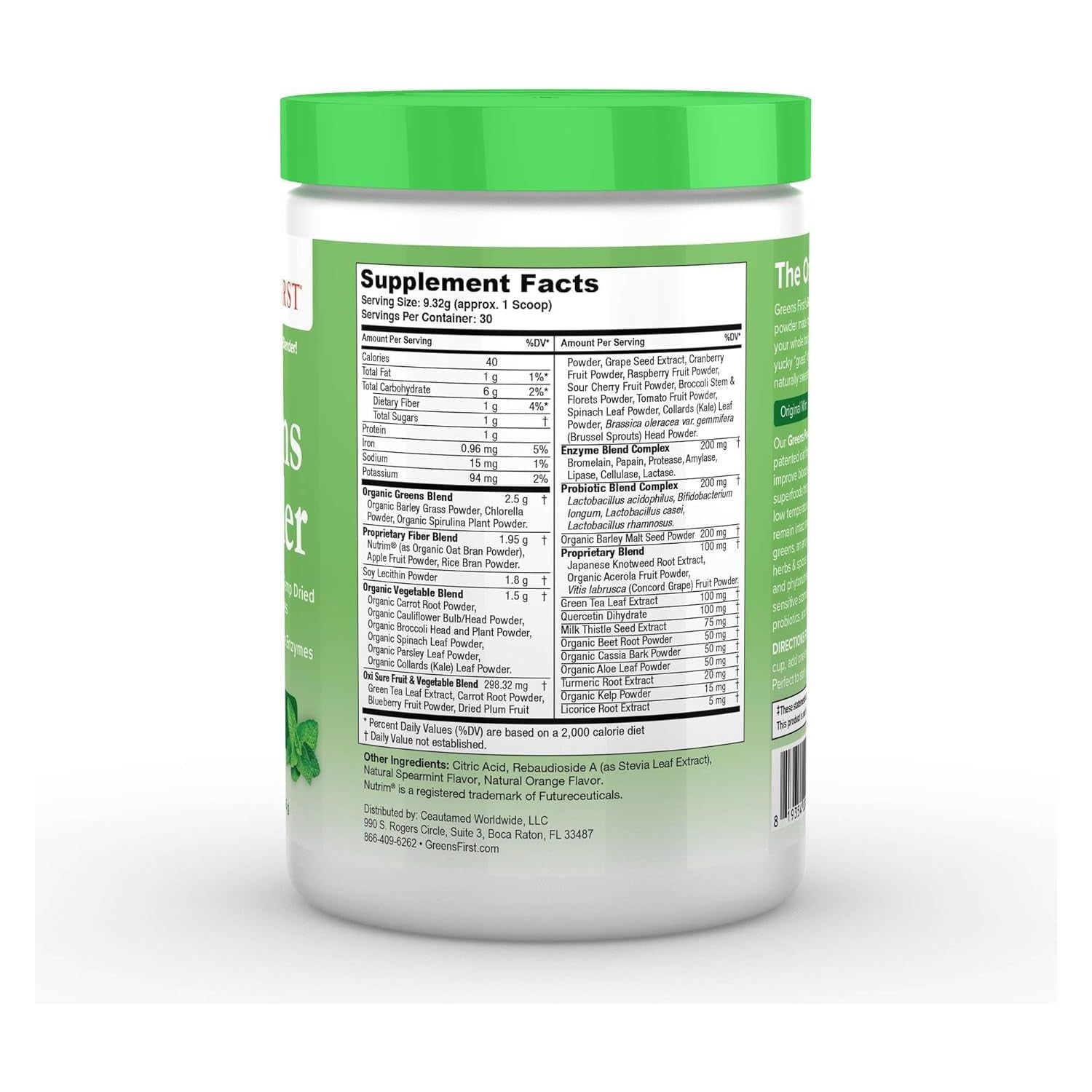 Greens First Original Greens Powder - 49 Superfoods - Organic Fruits & Veggies - Antioxidant Smoothie (Mint, 30 Servings)