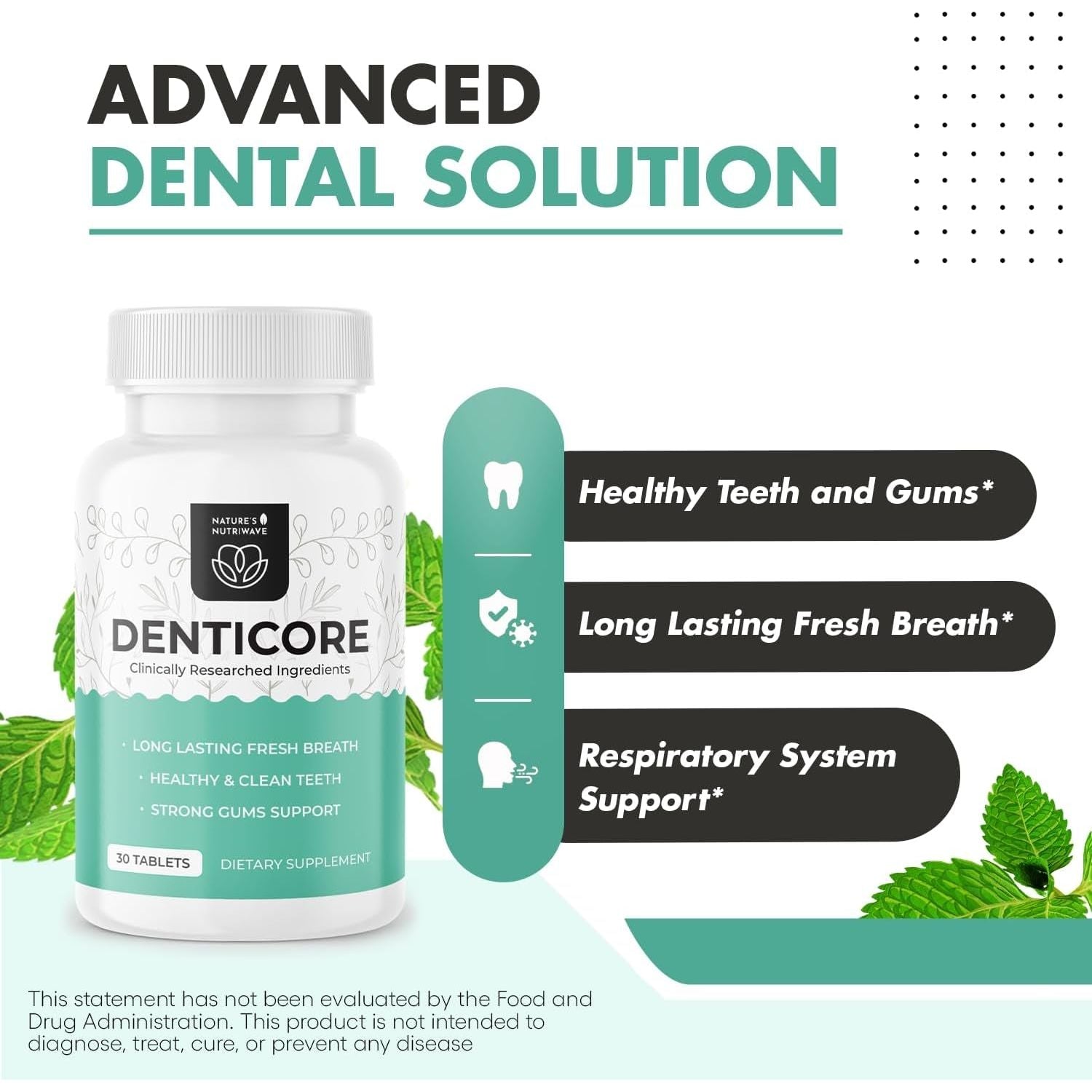 Denticore - Original Formulated Supplements for Teeth and Gums Health 30 Tablets