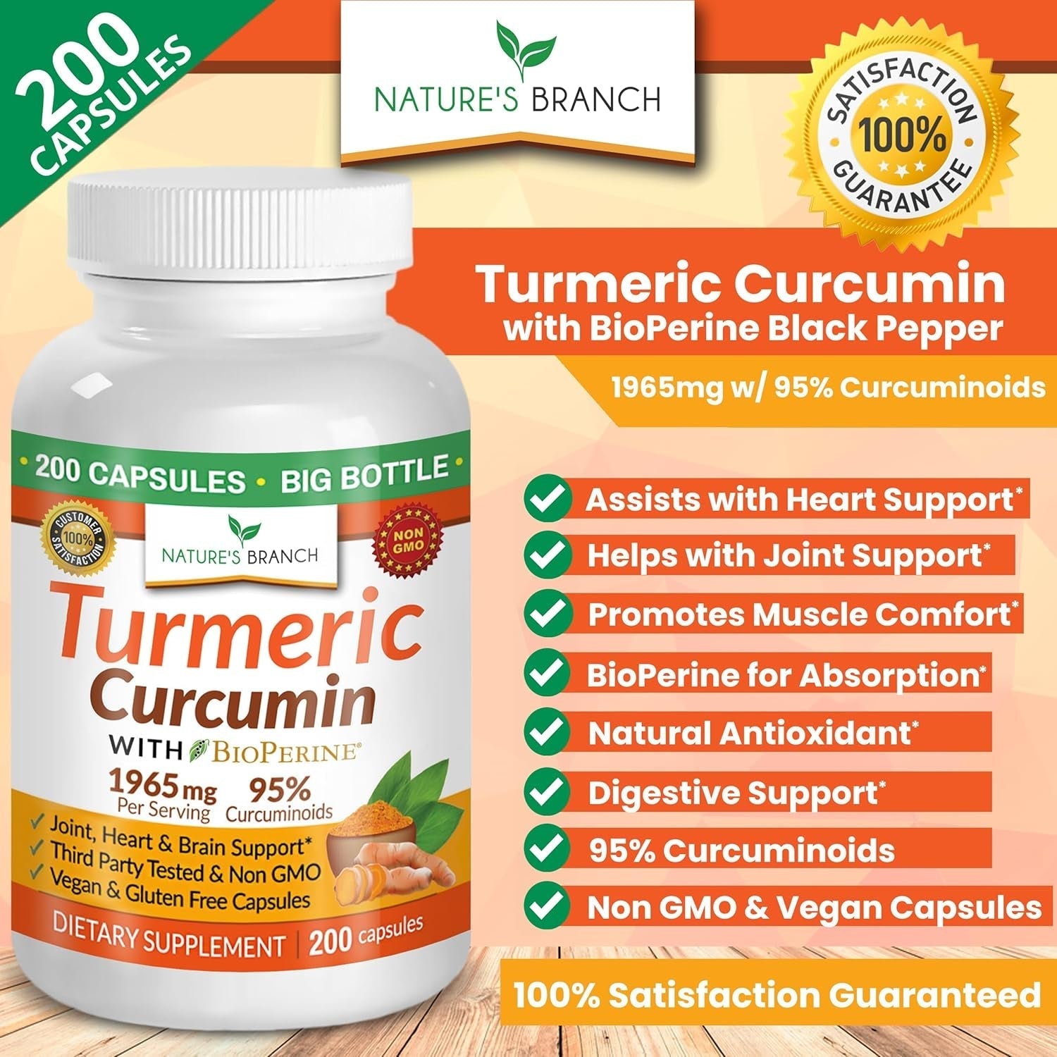 Turmeric Curcumin with Black Pepper Extract - Organic Powder - Joint Support Supplement, Made in USA - (200 Capsules/1965Mg )