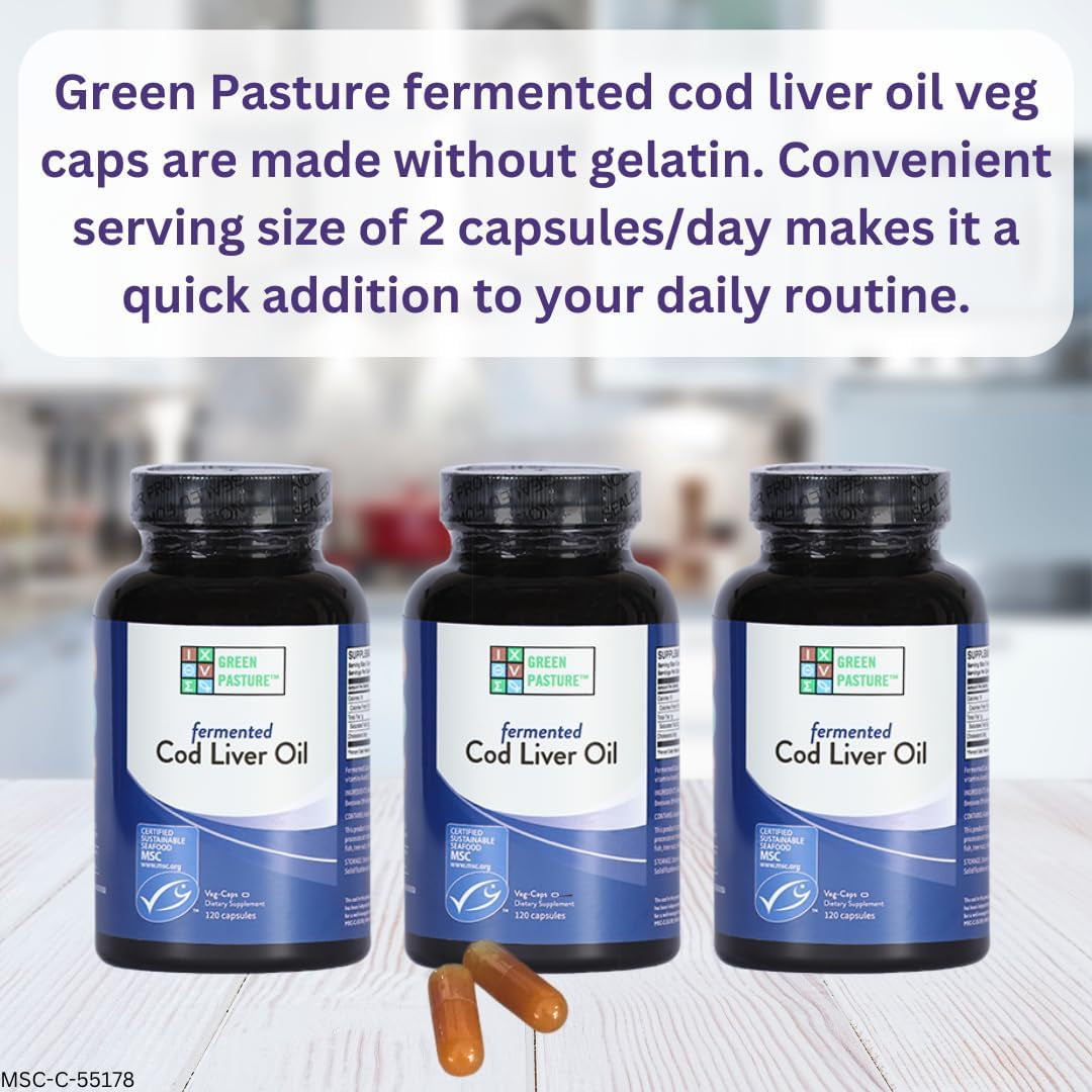 Green Pasture Fermented Cod Liver Oil -Non-Gelatin 120 Capsules