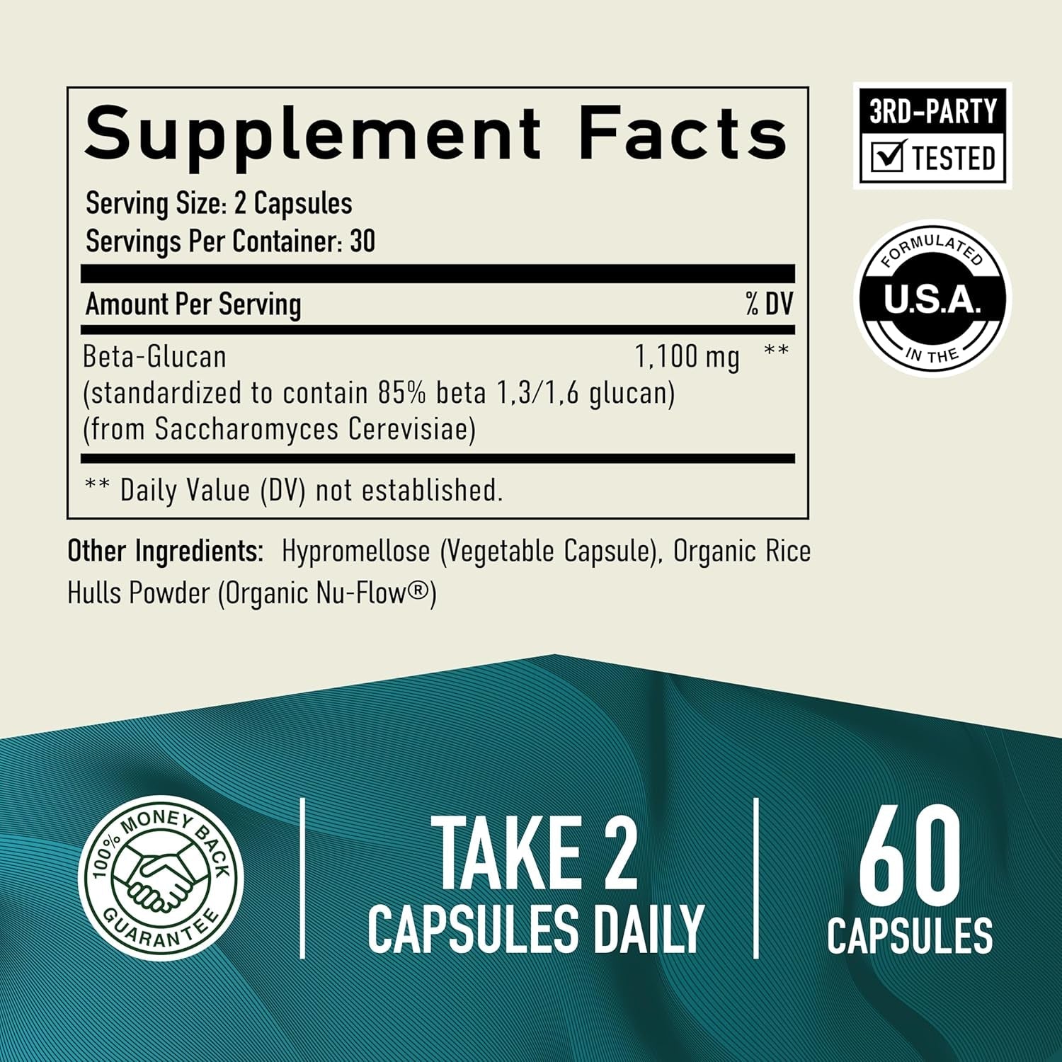 Beta Glucan Supplement 1100Mg for Immunity, Skin & Gut Support 60Count