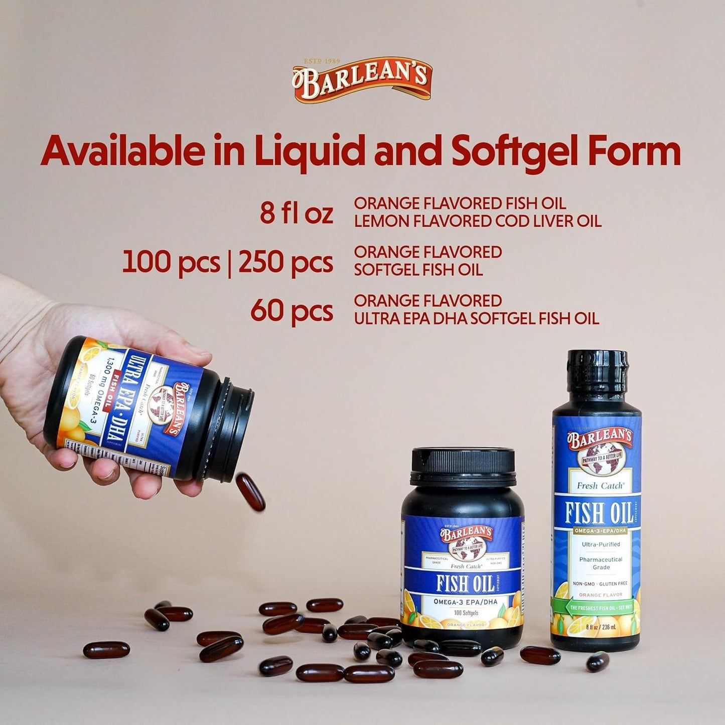 Barlean'S Omega 3 Fish Oil Supplements, 600Mg  with EPA & DHA for Joint, Brain, & Heart Health, 250 Count