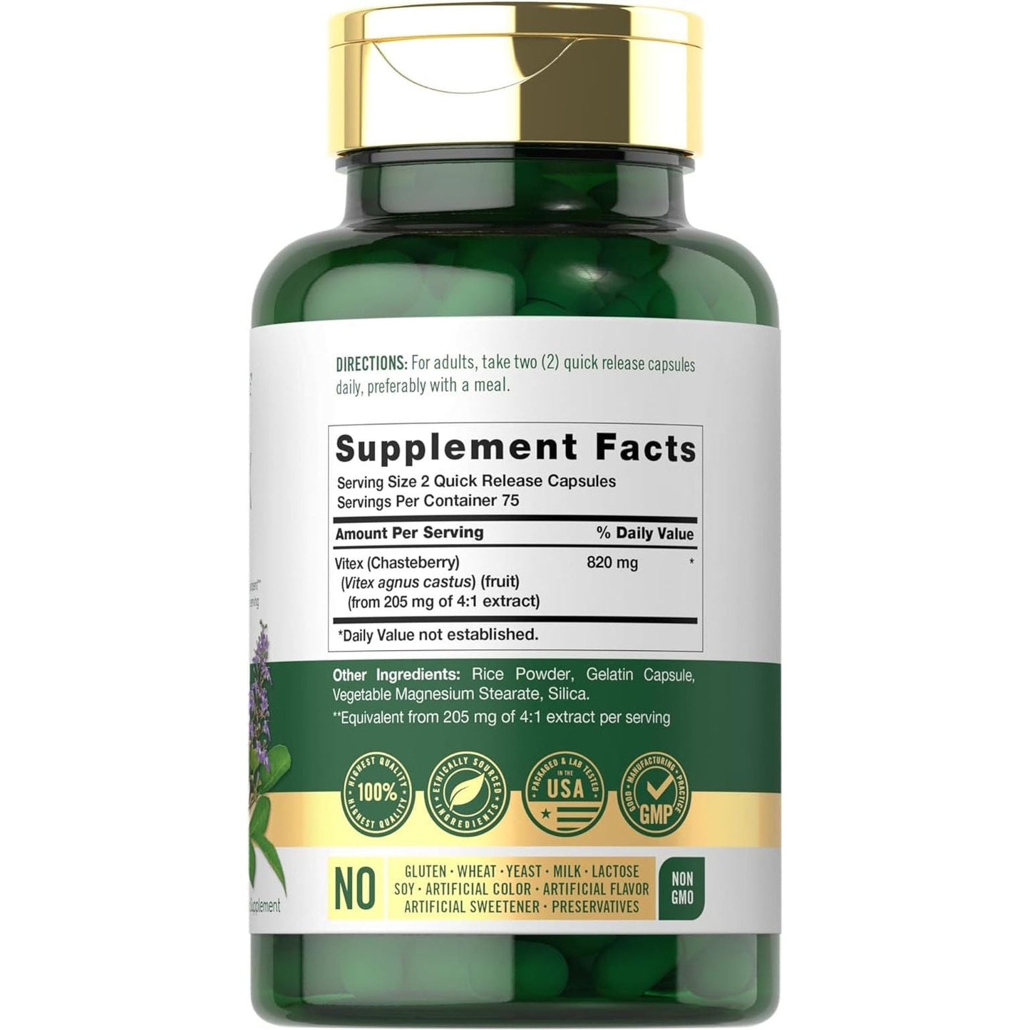 Carlyle Vitex Chasteberry Supplement | 820Mg | 150 Capsules | Vitex Agnus-Castus Fruit for Women | Non-Gmo, Gluten Free