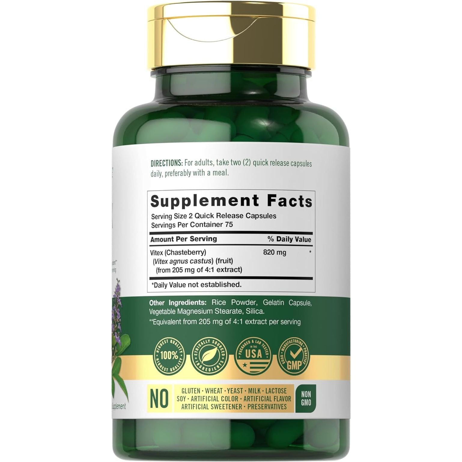 Carlyle Vitex Chasteberry Supplement | 820Mg | 150 Capsules | Vitex Agnus-Castus Fruit for Women | Non-Gmo, Gluten Free