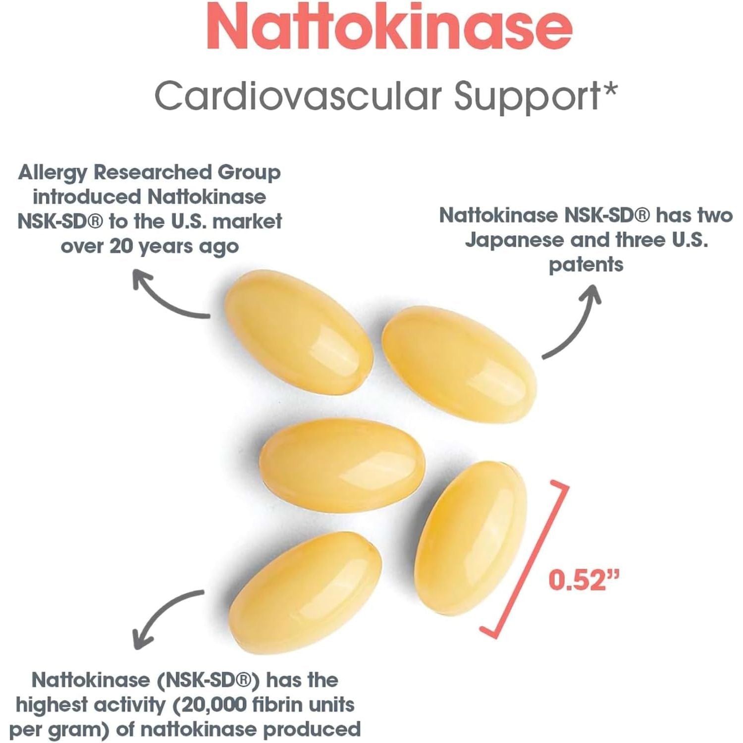 Allergy Research Group - Nattokinase Supplement NSK-SD 2000 FU, 100Mg - Cardiovascular/Circulatory Health - 60 Softgels