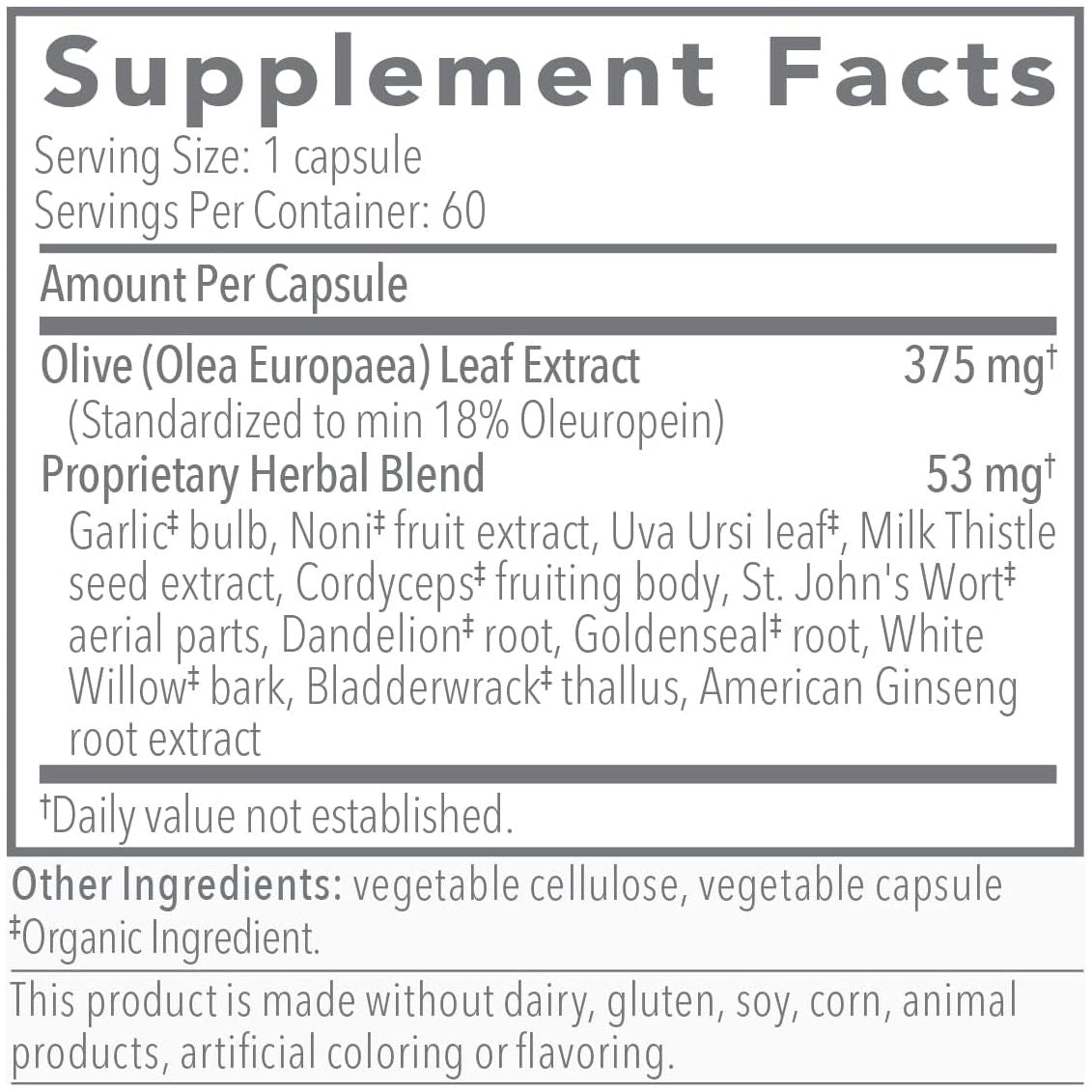 Olivirex High Potency Olive Leaf Combination by Biocidin - Immune Support Supplement (60Ct)