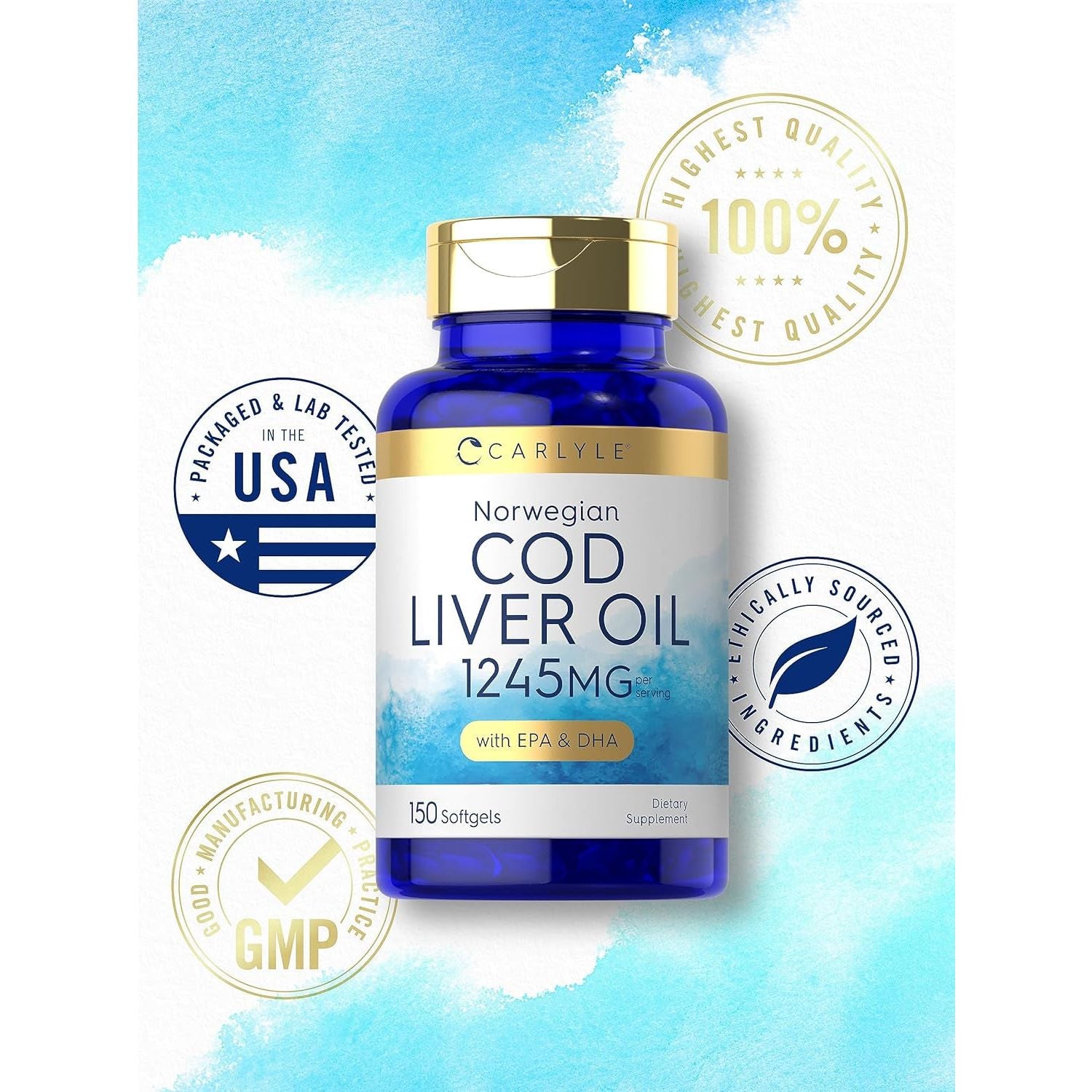 Carlyle Norwegian Cod Liver Oil with EPA & DHA | 1245Mg | 150 Softgels