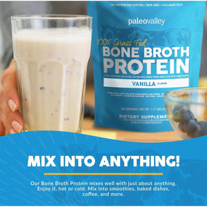 Paleovalley 100% Grass Fed Bone Broth Protein Powder - Vanilla - 28 Servings