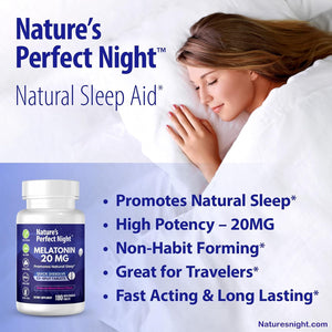 Nature'S Perfect Night | Melatonin 20Mg | 180 Quick Dissolve Tablets | Natural Mixed Berry Flavor |High Potency | Sugar Free | Vegan | Gluten Free | Value Size