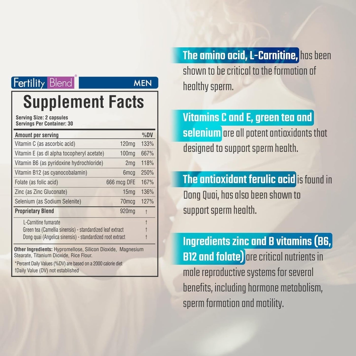 Daily Wellness for Men - Male Fertility Supplements, Vitamin Blend Pills - 60 Capsules