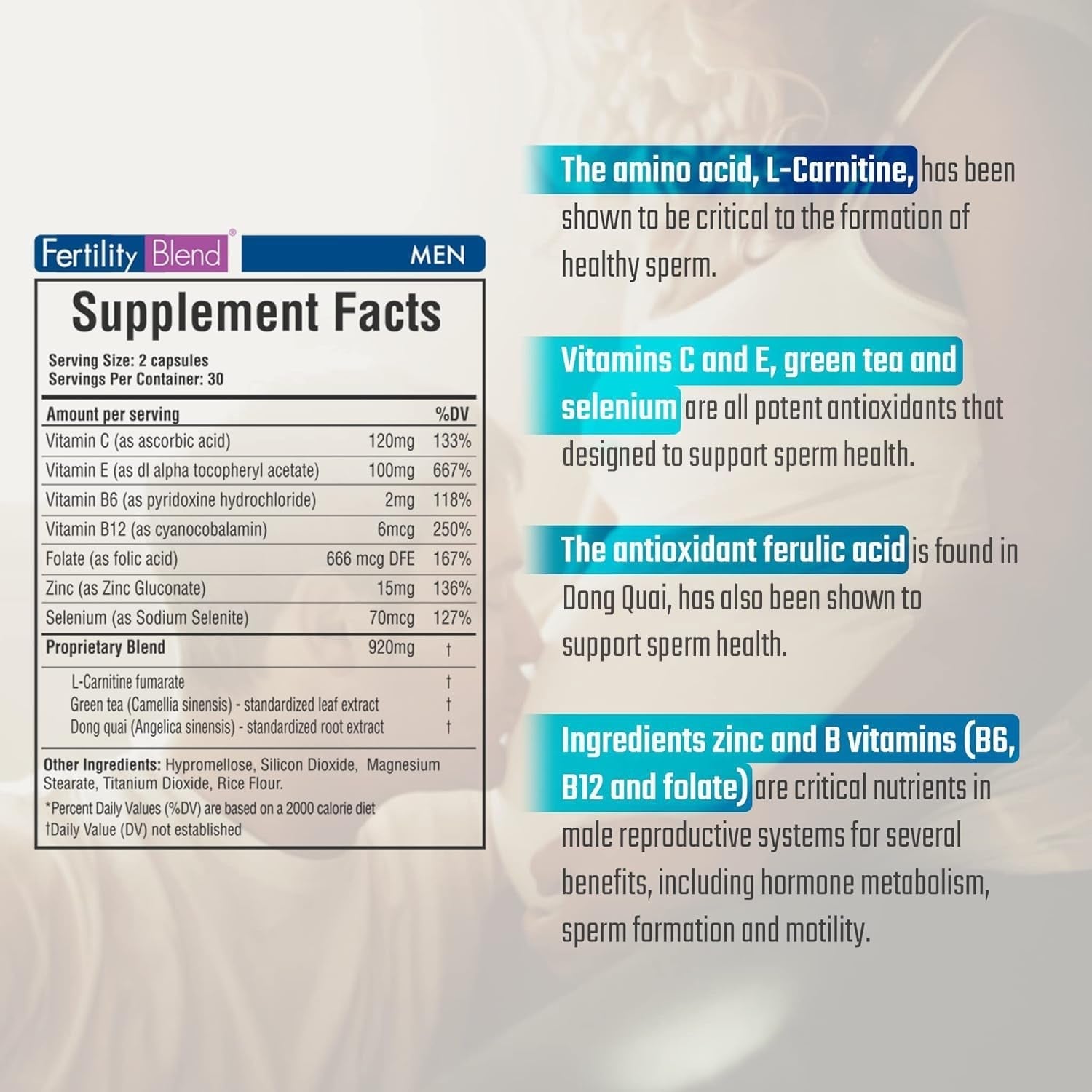 Daily Wellness for Men - Male Fertility Supplements, Vitamin Blend Pills - 60 Capsules