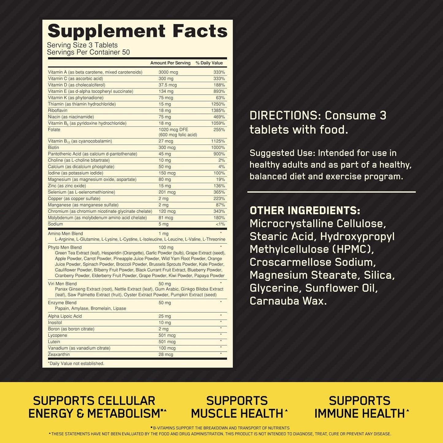 Optimum Nutrition Opti-Men for Immune Support Mens Daily Multivitamin Supplement, 150 Count