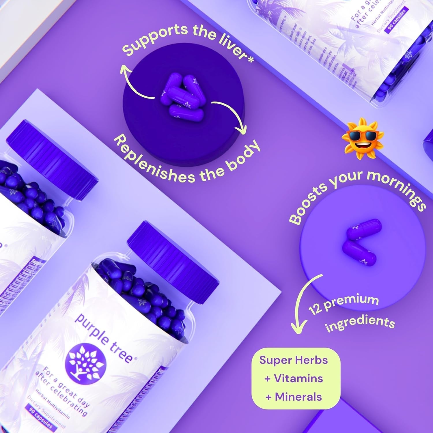 Purple Tree Post-Celebration Wellness Vitamins | Liver Support, Rapid Hydration, Body Replenisher (30 Pills)