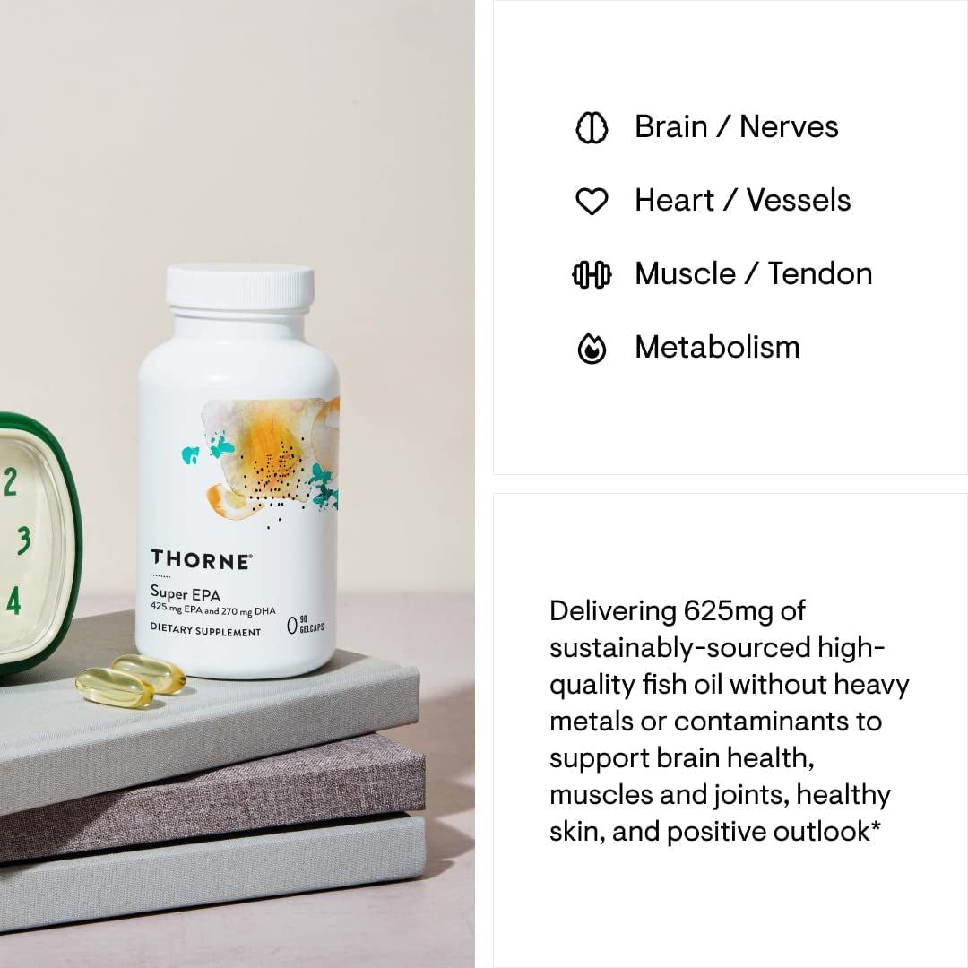 THORNE Super EPA - Omega-3 Fatty Acids EPA 425Mg & DHA 270Mg Supplement 90 Gelcaps