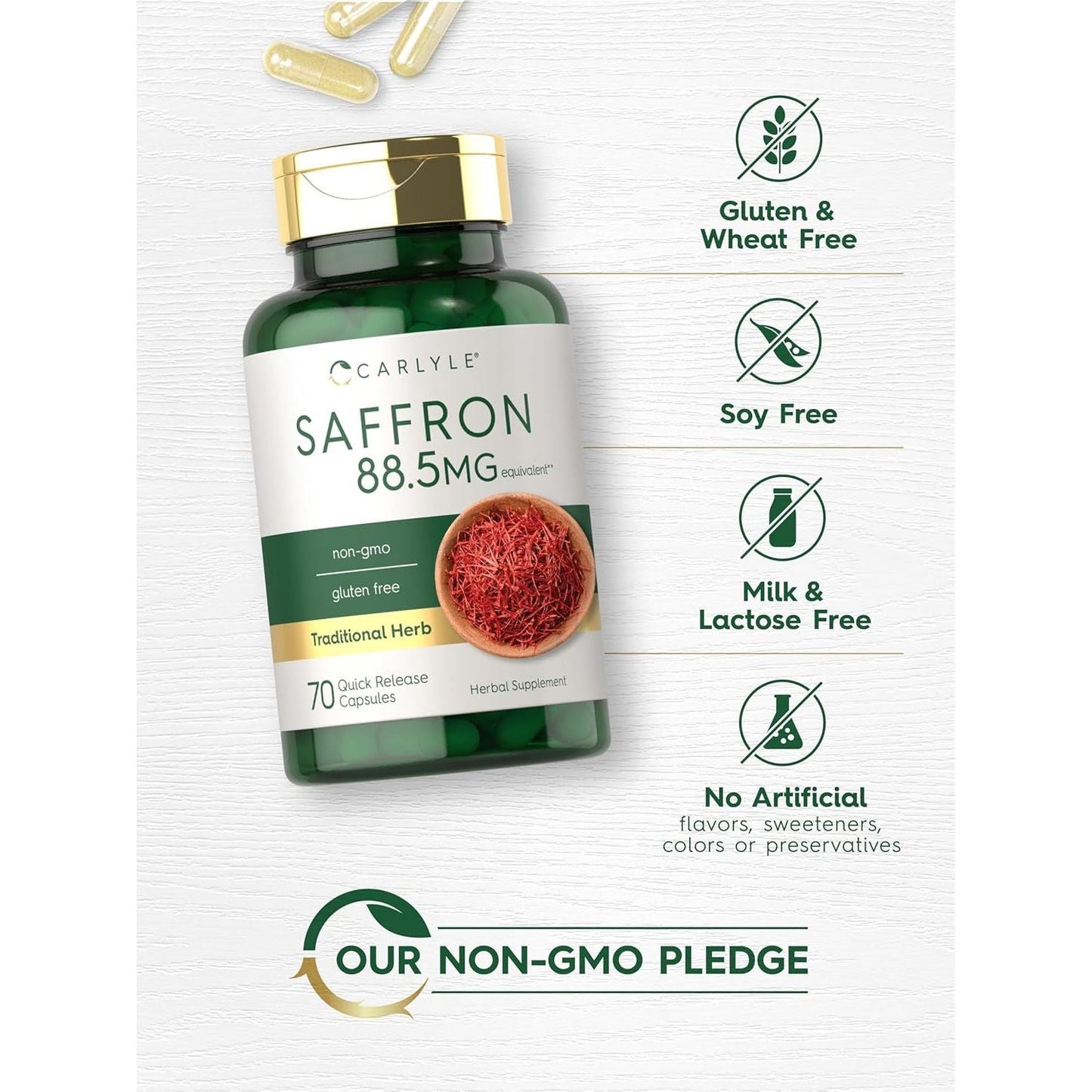 Carlyle Saffron Extract Supplement | 88.5Mg | 70 Capsules | for Women & Men | Non-Gmo & Gluten Free Supplement