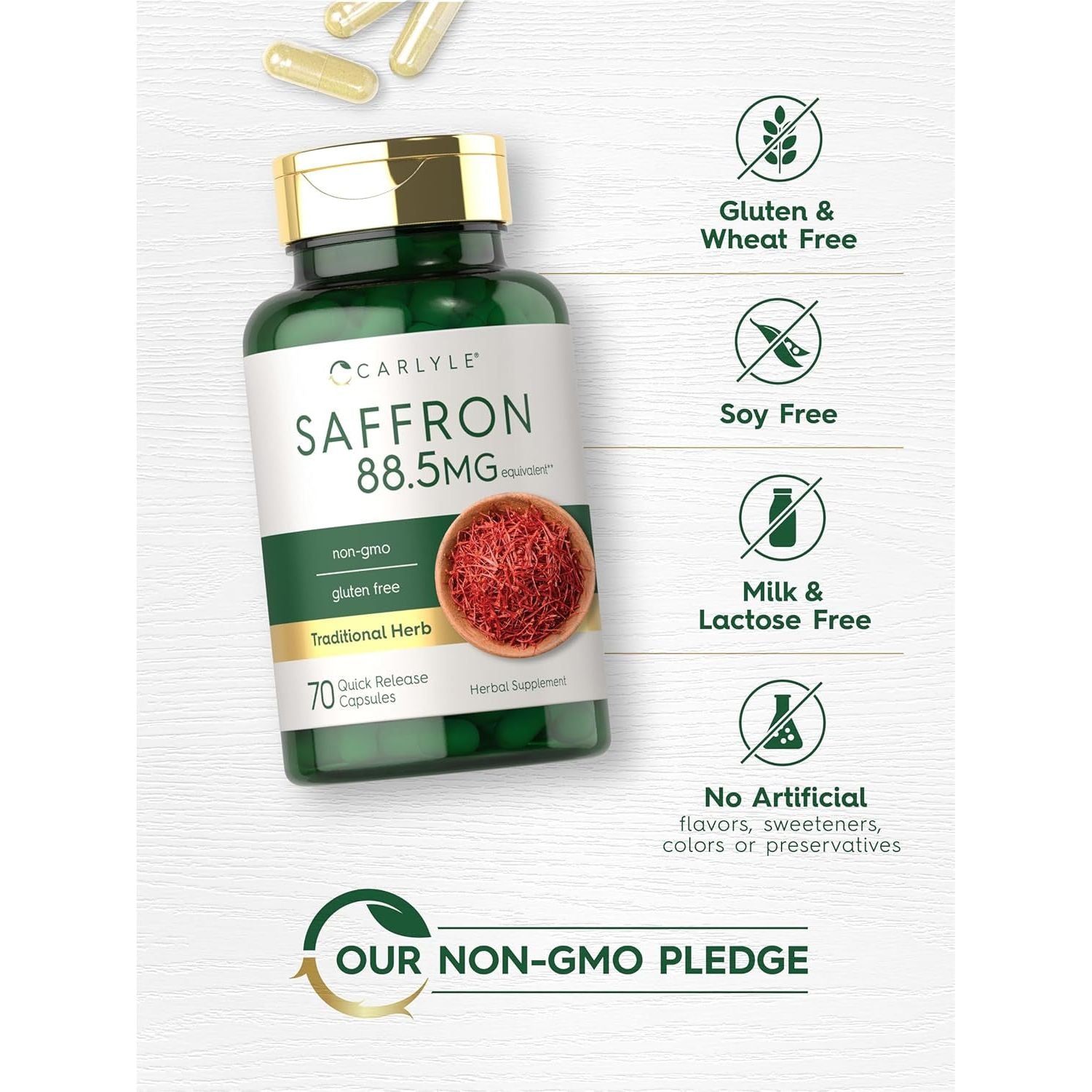 Carlyle Saffron Extract Supplement | 88.5Mg | 70 Capsules | for Women & Men | Non-Gmo & Gluten Free Supplement